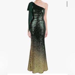Elegant Green and Gold One-Shoulder Dress
